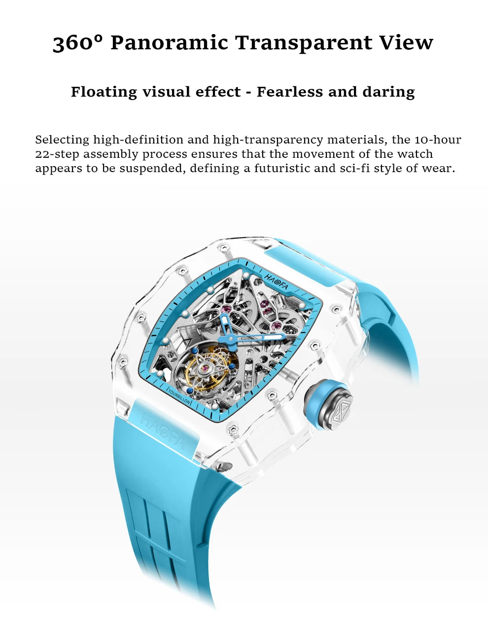 Haofa Automatic Tourbillon Skeleton Man watch Luxury Self Wind Flying Mechanical Tourbillon K9 Crystal Watches for man 2201