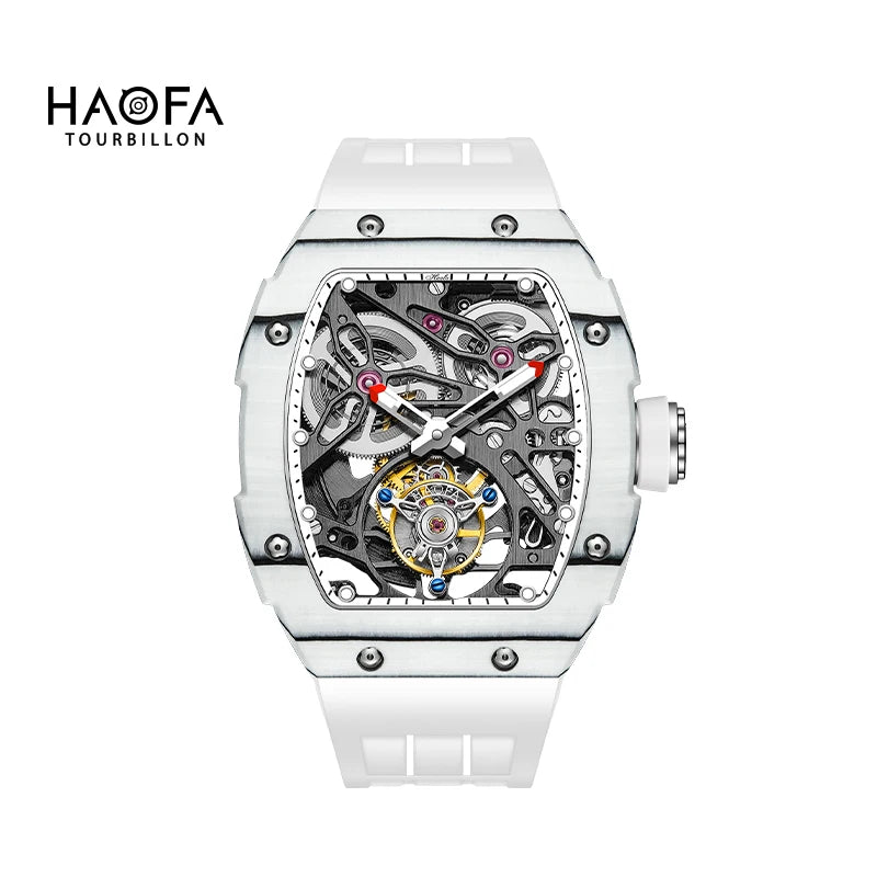Haofa Automatic Tourbillon Watch Men Carbon Fiber Hollow Movement Luminous Sapphire Crystal Mechanical Man Watches Luxury 1901-1