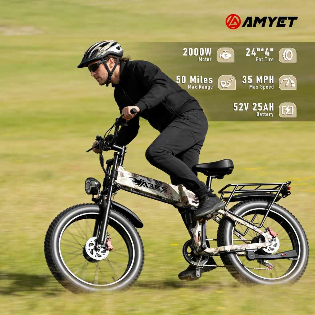 2000W Electric Bike 24" Fat Tire E-bike 32MPH 52V 25Ah Ebike for Adults