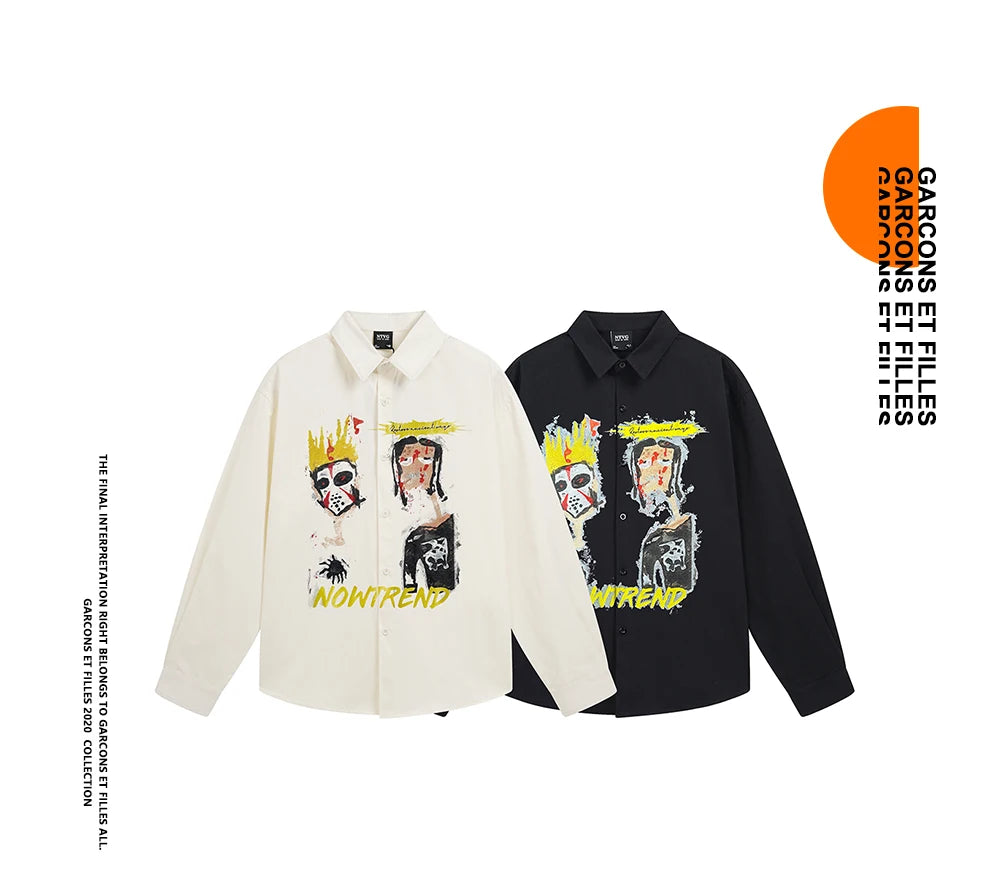 Goth Anime Print Long Sleeve Men's Shirts Y2k Streetwear Designer Tops Oversized T Shirt Korean Japanese Style Punk Man Clothes