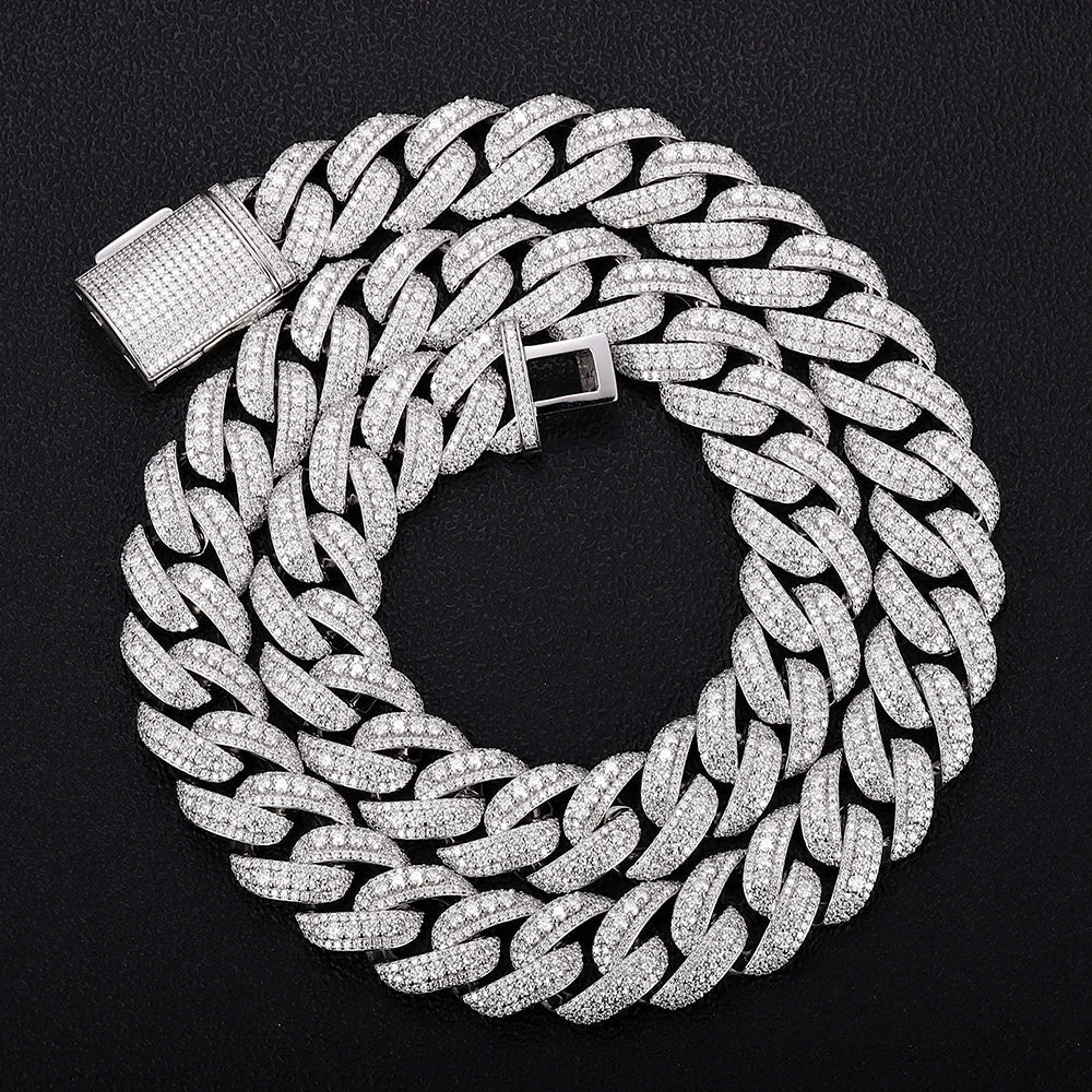 Provence Moissanite Cuban Chain Necklace for Men 18mm Hip Hop Link Chain for Man Miami Rapper Necklaces Rock Cuban Link Necklace
