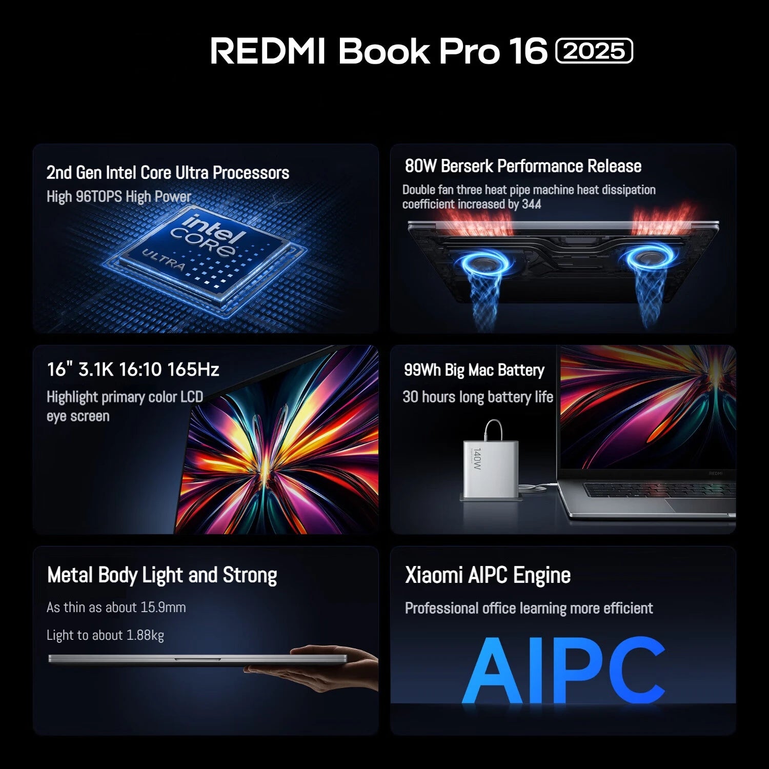 2025 New Xiaomi REDMI Book Pro 16 Laptop Ultra5-225H Ultra7-255H/32GB/1TB 2.5K/3.1K/120Hz Notebook