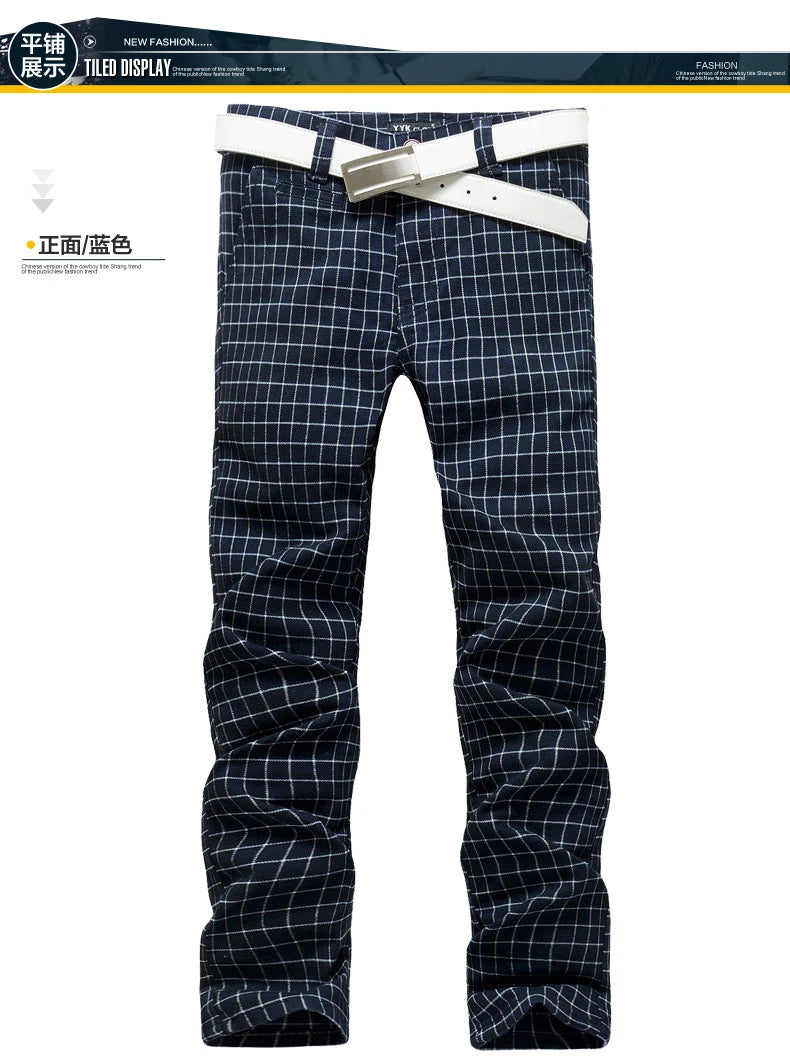 Summer dress pants for men Cotton Casual cargo Pants Man Straight Loose Suit pants Plaid Trousers Male Big size Brand Clothes
