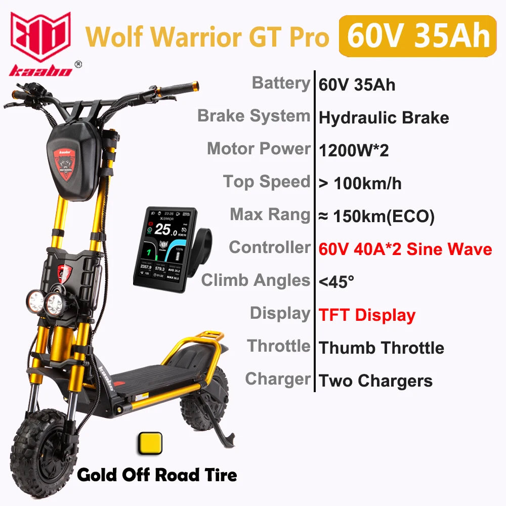 Original Kaabo Wolf Warrior GT PRO+ 11inch 60V 35AH 21700 Battery Top speed 80km/h Electric Scooter Monster Scooter SUV scooter