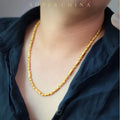 Gold store 9999 24K real gold Chinese style carving olive bamboo necklace hexagonal beads cylindrical chain men's jewelry