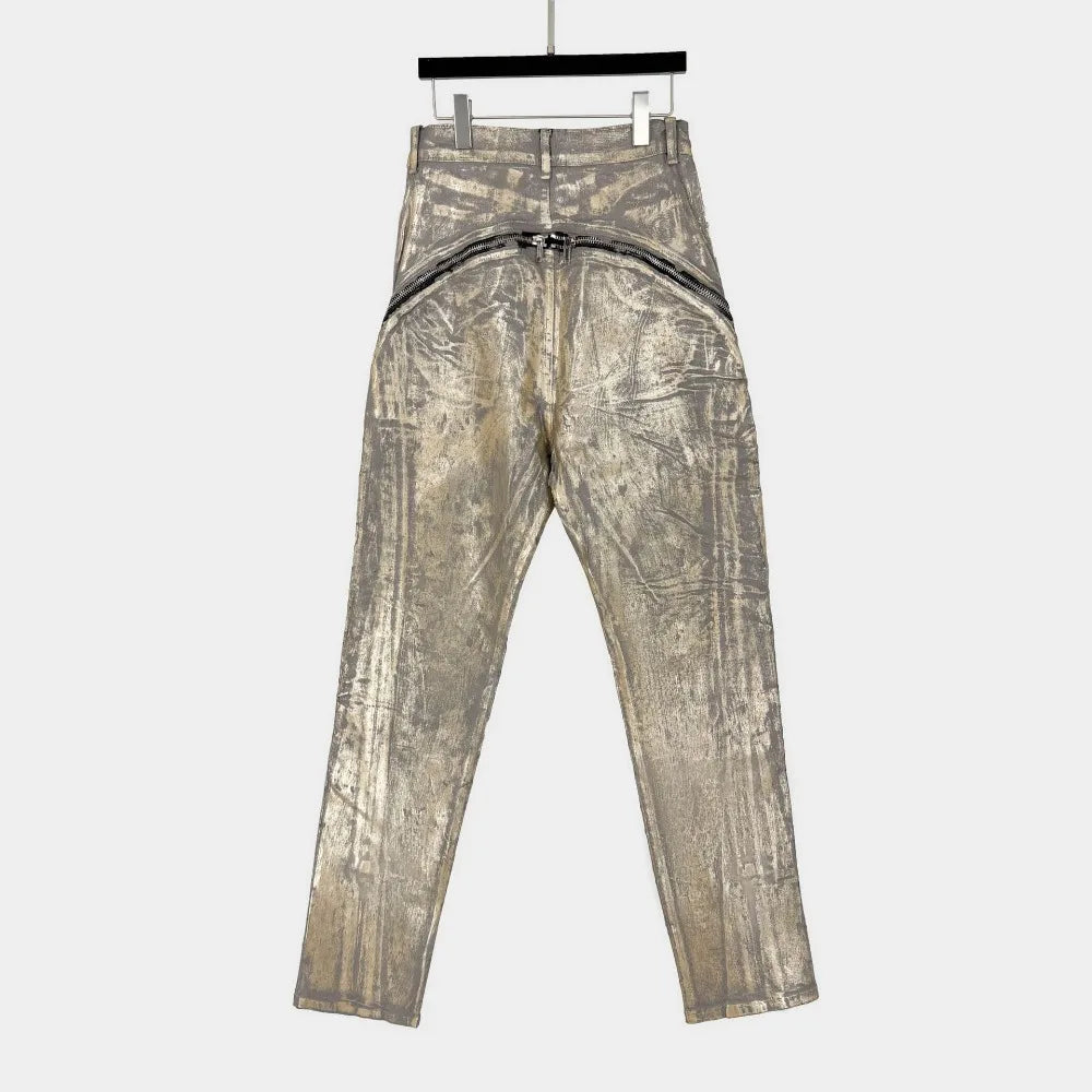 High Street RO Denim Pants Men's Hot Stamping Zipper Dark Style Street New Style Hot Stamping Bull Streetwear Jeans Pant