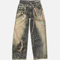 men and women retro little bear digital prints jeans baggy fit