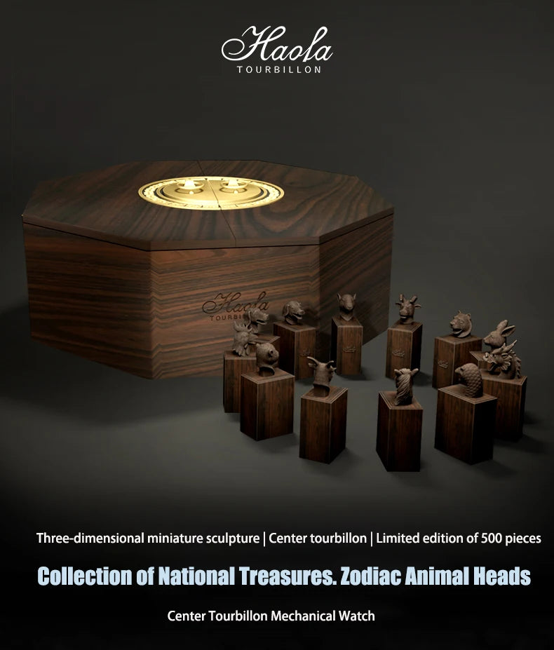 Haofa Center Tourbillon Watch 3D Chinese zodiac Animal Sculpture Manual Tourbillon Sapphire Waterproof Limited Watches Men 2000