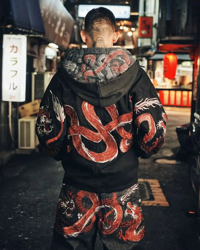 Y2K Harajuku Jeans new Dragon Embroidery high quality jeans 2000s Gothic Vintage Hip Hop streetwear denim fabric wide leg pants