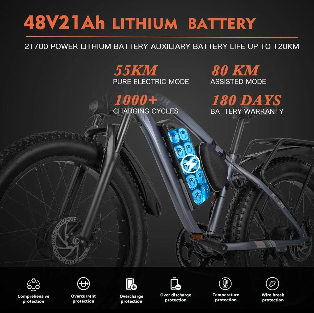 2000W Dual motor Electric Bike 21AH Lithium battery 26*4.0 fat tire urban commuter Electric bicycle 50KM/H Adult Mountain E-Bike