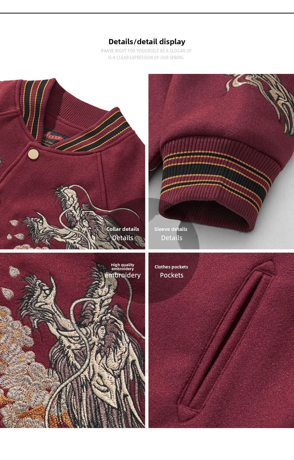 Ele Embroidered Heavy Industry Harajuku Sle Men's Baseball Jaet Woolen Coat Spring Autumn Faion Trend Outerwear