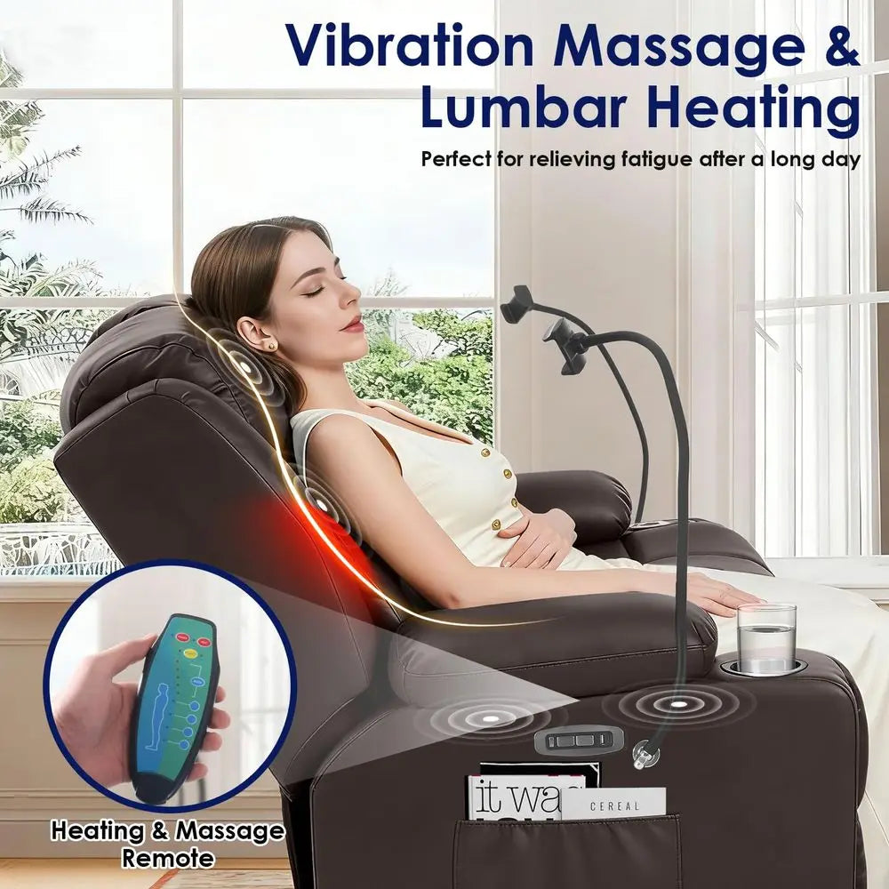 Power Loveseat Recliner Sofa, PU Leather Dual Reclining Couch with Vibration Heating, Blue LED Base Lights, USB Ports, Cup Hold