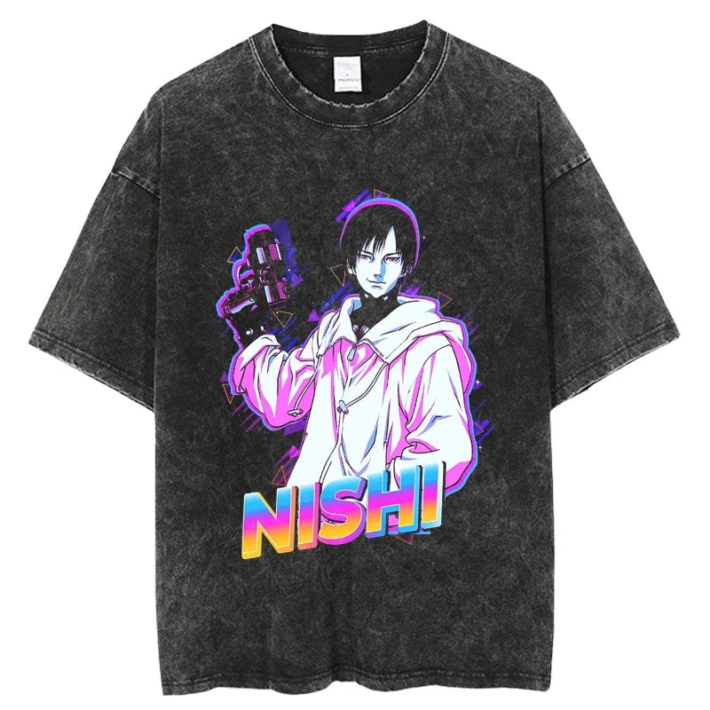 Punk GANTZ Anime T Shirt Men Vintage Washed 100% Cotton T Shirts for Men 2024 Punk Hip Hop Streetwear Harajuku Male T-shirt