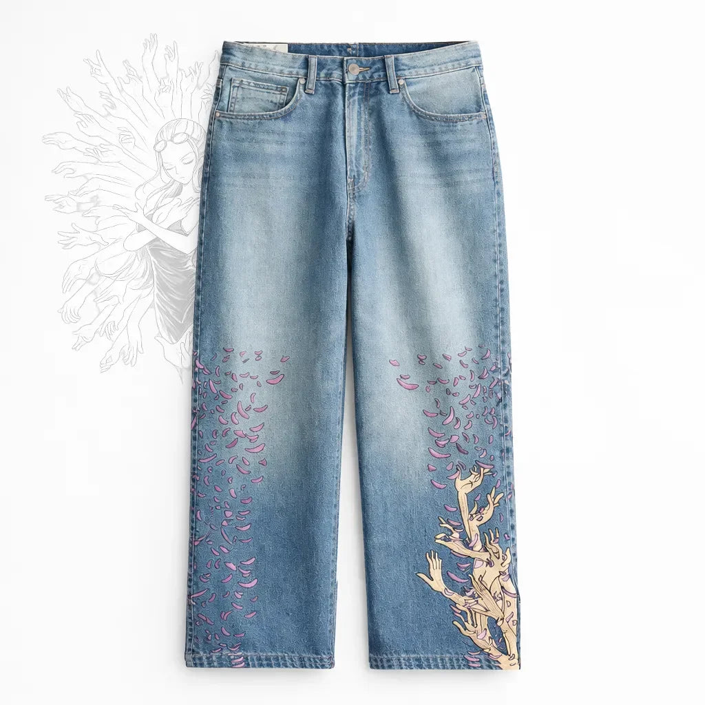Anime Graphic Wide Leg Jeans Men Streetwear Hip Hop Baggy Denim Pants Harajuku Y2K Loose Straight Trousers Women Unisex Print