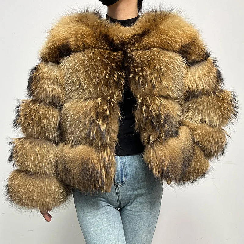 2025 maomaokong Super Hot Winter Women Luxury Thick Real Raccoon Fur Coat Natural Fox Fur Jacket Plus Size Jackets Female Vest