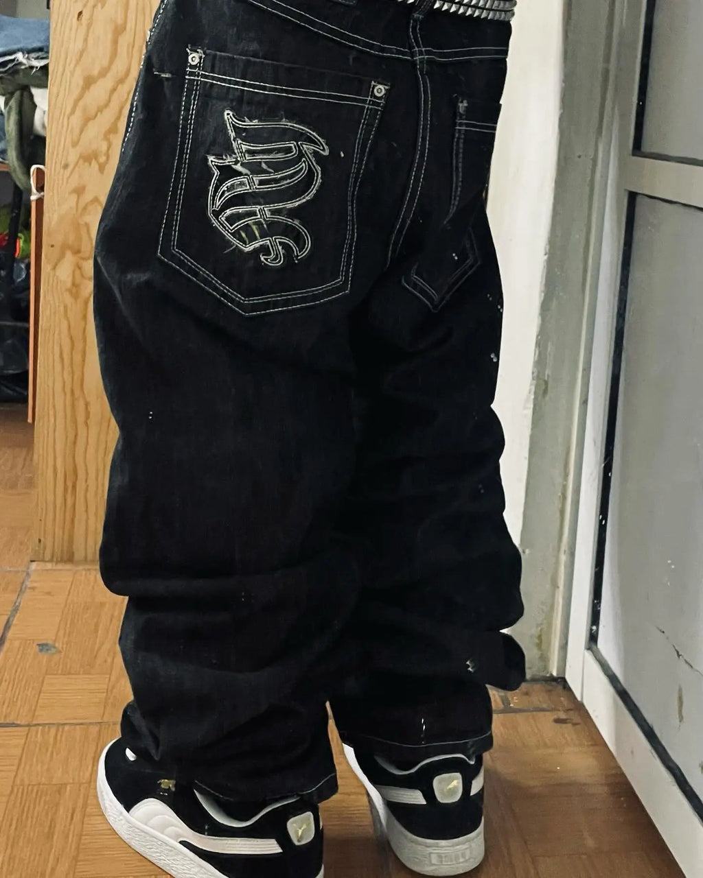 American Retro Hip-Hop Cherry Blossom Dragon Embroidery Baggy Jeans For Men and Women Y2K New Gothic Hip-Hop Casual Street Wear