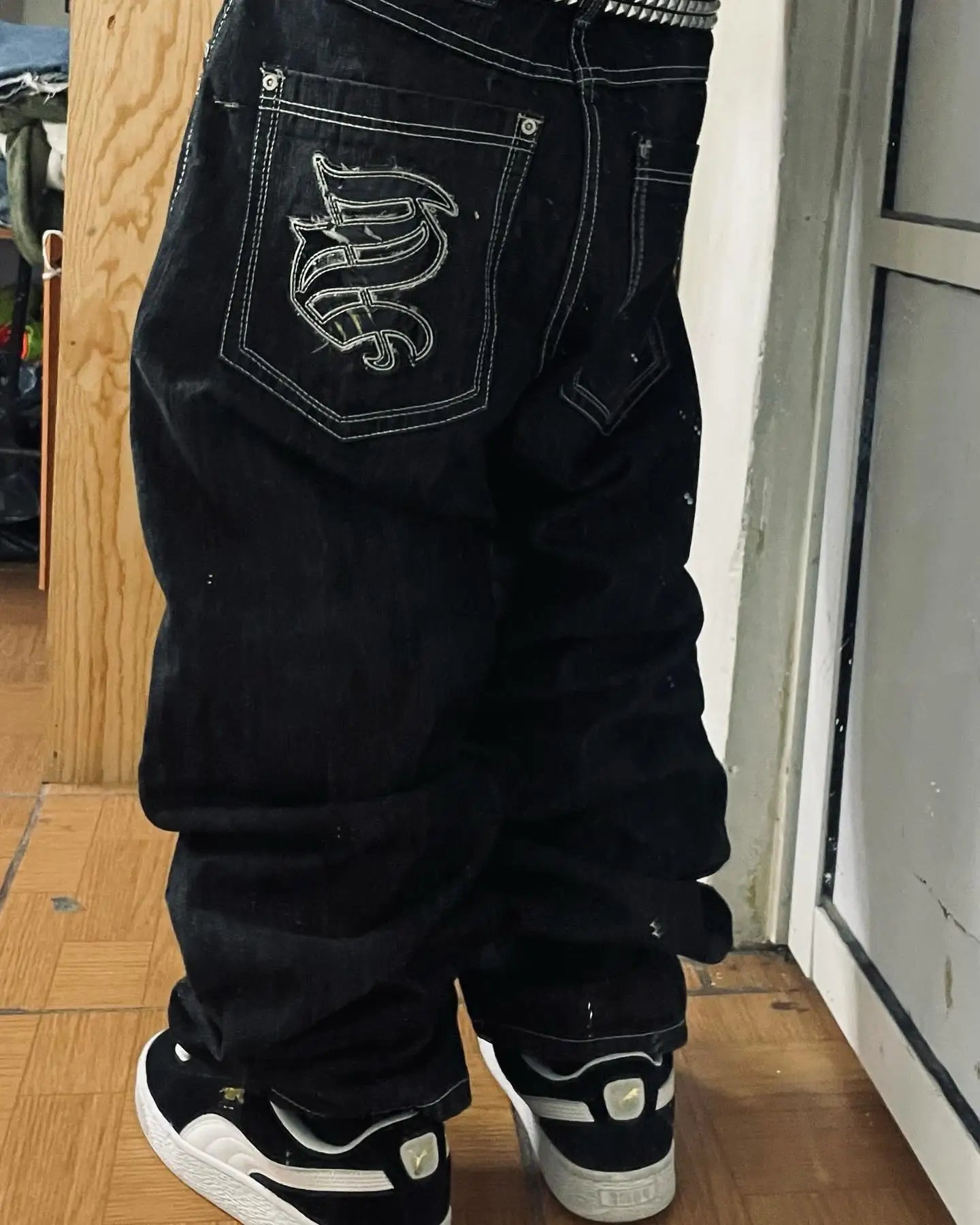 American Retro Hip-Hop Cherry Blossom Dragon Embroidery Baggy Jeans For Men and Women Y2K New Gothic Hip-Hop Casual Street Wear