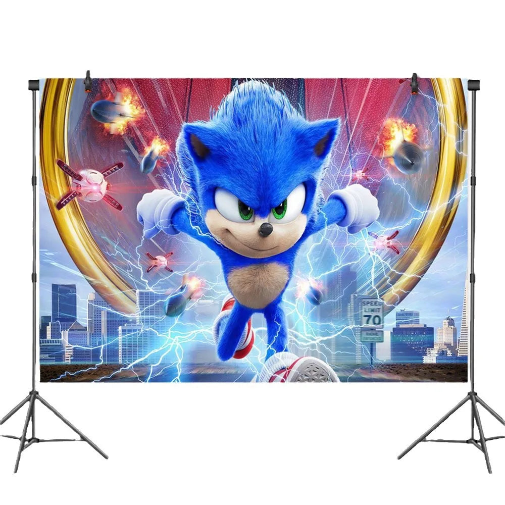 New Sonic Birthday Party Decoration Hedgehog Action Figure Party Paper Plate Knife Fork Paper Towel Cup Tablecloth Toy Kid Gifts