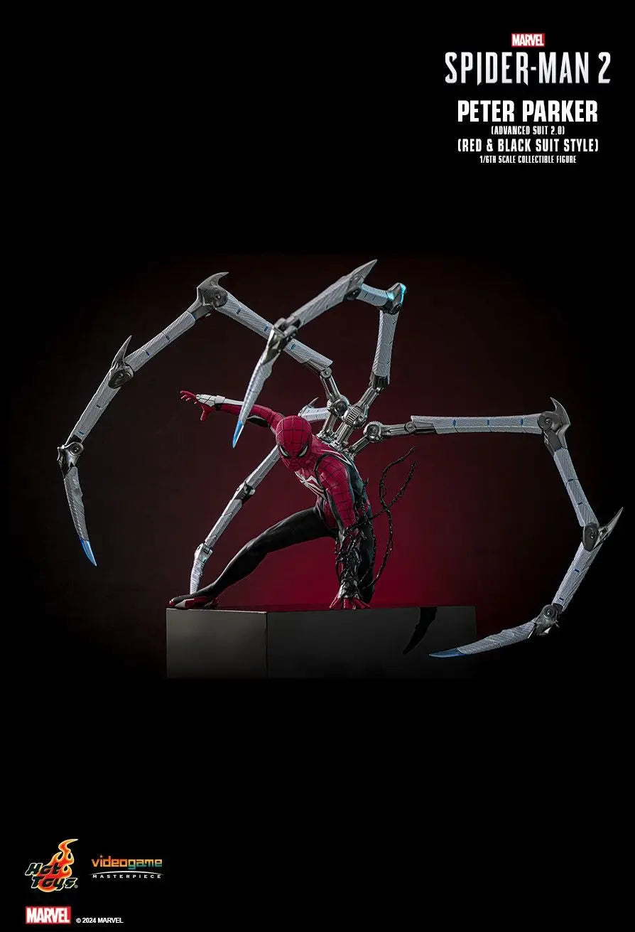 Original Hot Toys VGM66 Spider Man 2 Peter Parker Advanced Suit 2.0 Red and Black Suit Style 1/6 In Stock Anime Action Model Toy