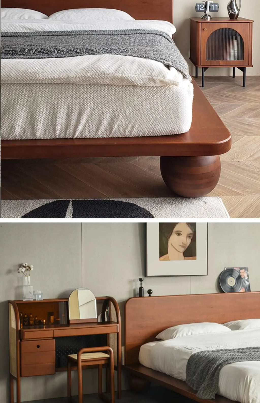 European Headboard Bed Frame Double Wood Elegant Nightstands Twin Bed Frame Queen Size Full Cama Moderno Lujo Home Furniture