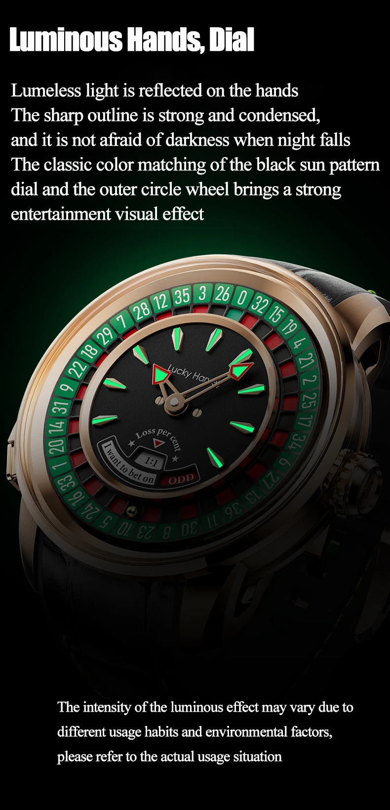 Lucky Harvey Player Series Mechanical Watches for Men European Roulette Game Dial Automatic Movement Funny Design Party Watch
