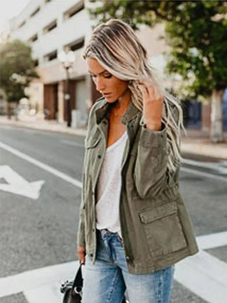 Women Zipper Jacket Autumn Female Outerwear Long Sleeve Casual Streetwear Coat Windbreaker Anorak Stand Collar  Jackets
