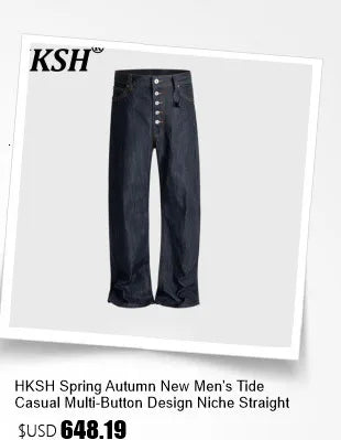 HKSH Spring Autumn New Men Trend Ripped Frayed Denim Patchwork Jacket Elastic Waist Wide-Leg Pants Fashion Two-Piece Set HK16899