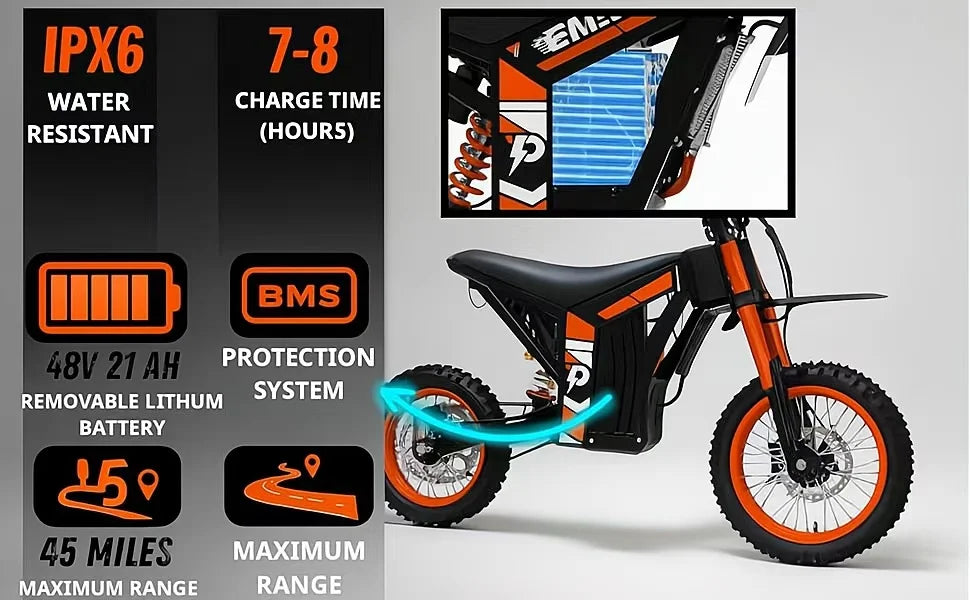 New Fashion2000W 48V 21AH 60km/h Mountain E Motorcycle Aluminum Alloy Dirt Bike 14"/12" Fat Tire Off-road Motorcycles New Energy