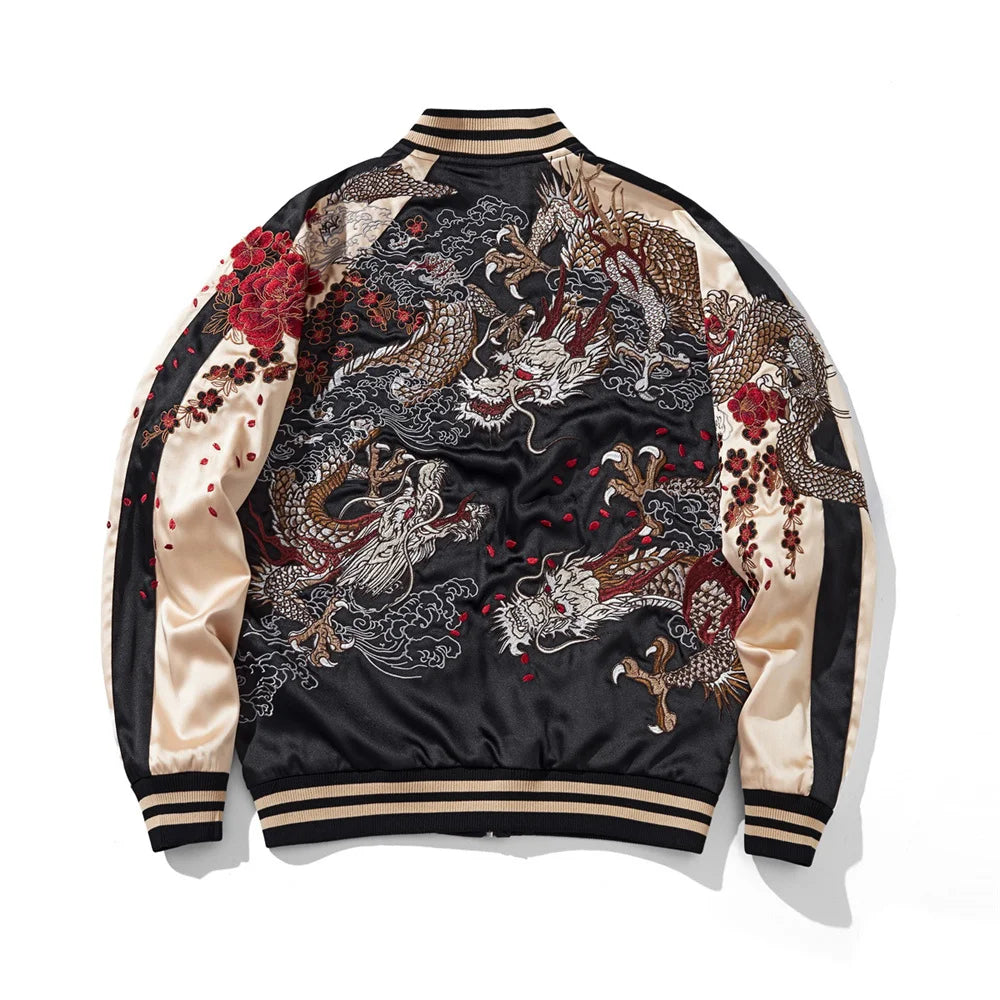 Versatile Japanese Yokosuka Jacket with Dragon Embroidery - Reversible, High-Quality Streetwear for Urban Fashion Enthusiasts