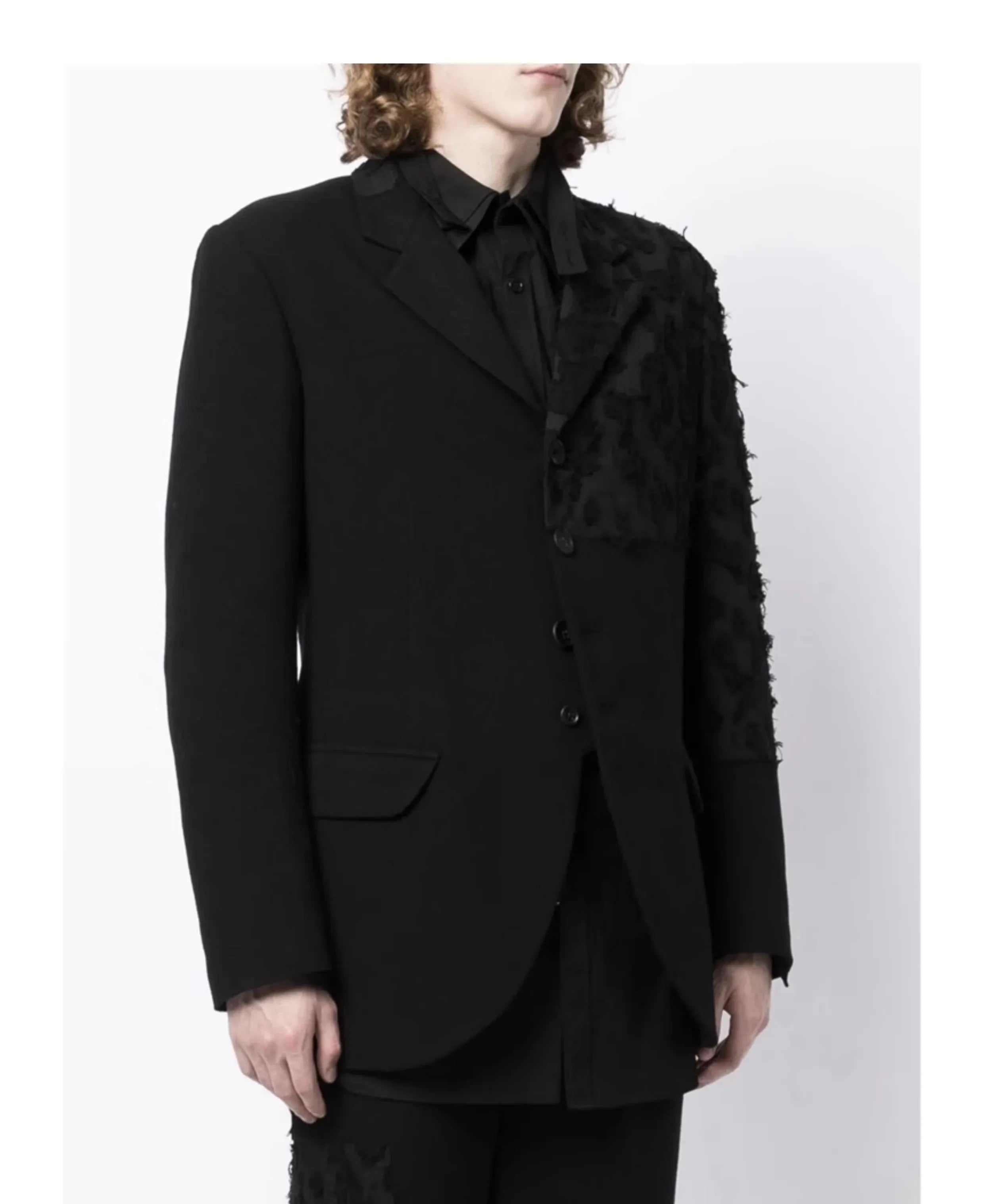 YOJI OOAK Design sense men's patchwork single breasted suit jacket special processing leopard print style 4 button top