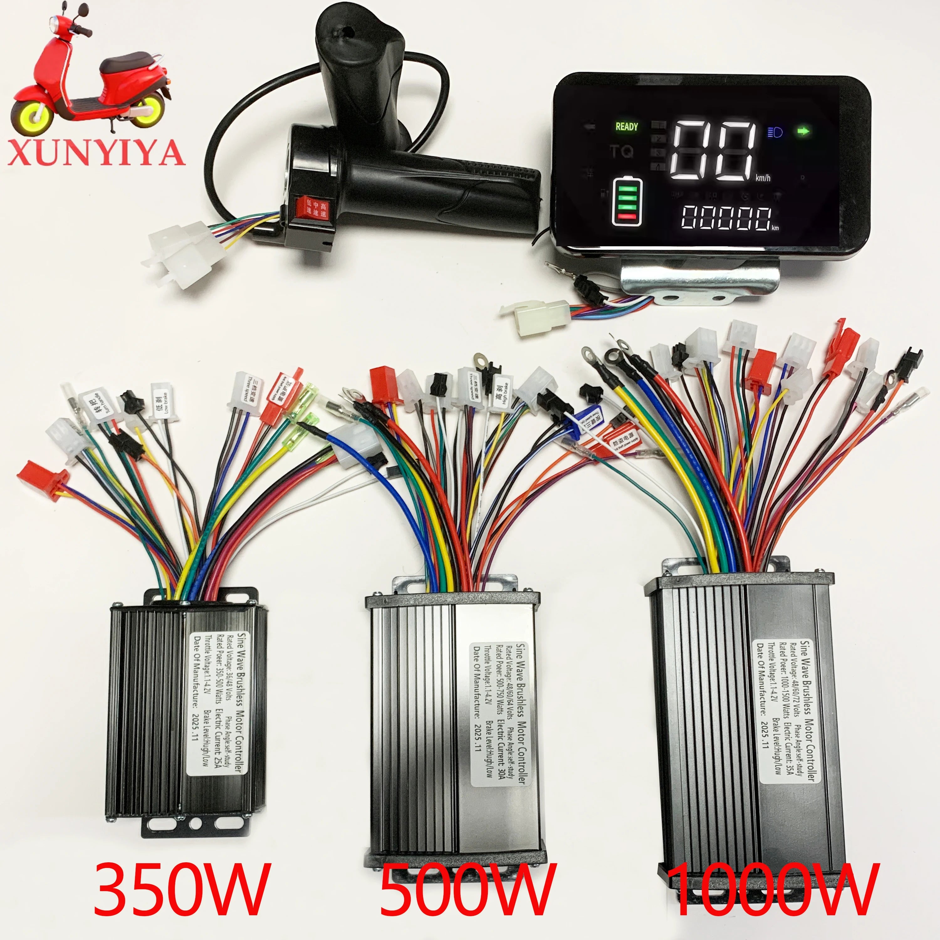 36V 48V 60V 64V 350/500/1000W 25A / 30A / 35A Brushless Motor sine wave Controller with LCD Speed Display + throller for E-bike