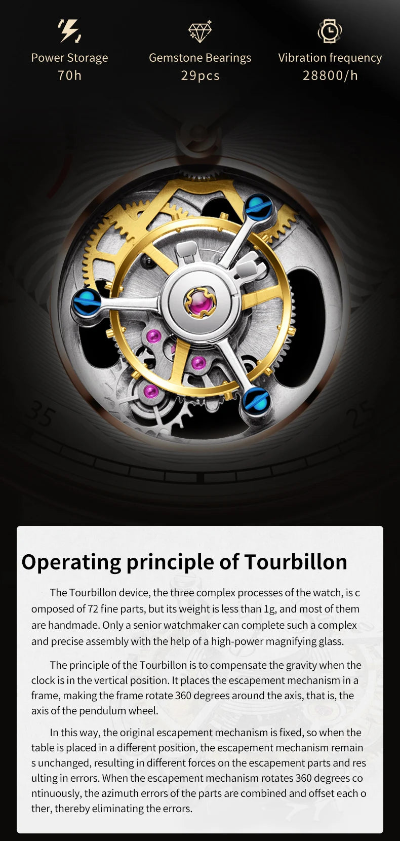 OUPINKE Men's Watch Top Luxury Fashion Original Tourbillon Mechanical Watch for Man Leather Strap Sapphire Mirror Moon Phase