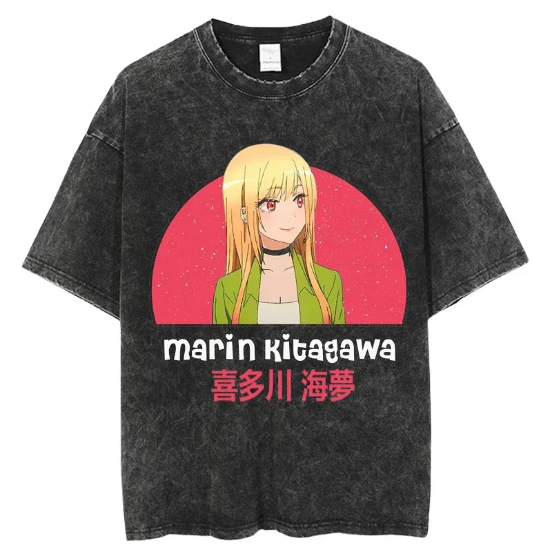 2025 My Dress Up Darling Harajuku T Shirt Men Hip Hop Vintage Washed Anime Oversized Streetwear 100% Cotton