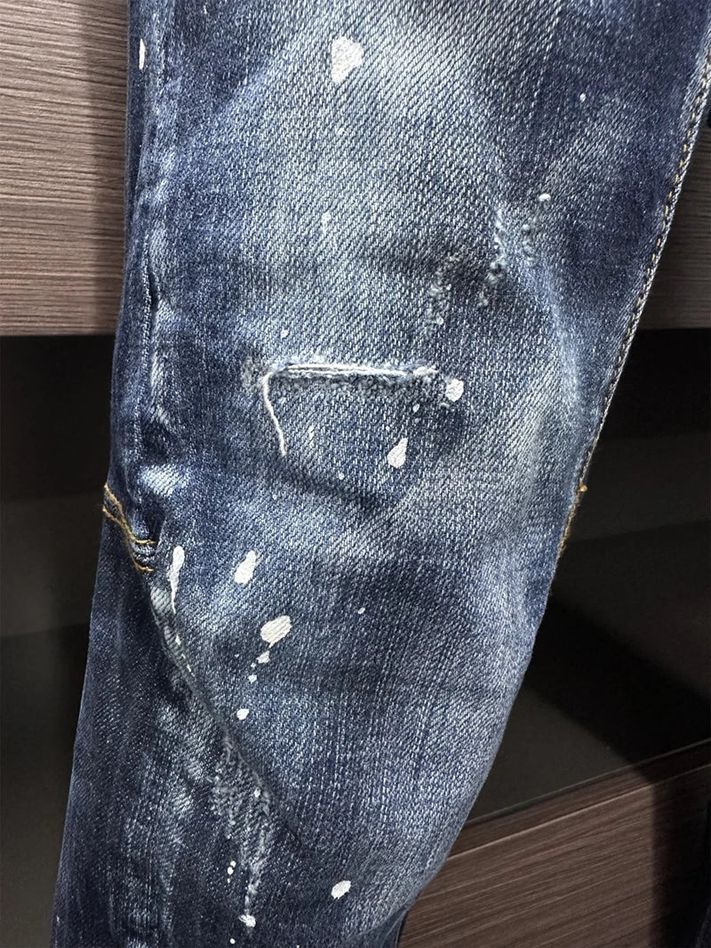 New Design Fashion BRAND D2 dsq Men Jeans Denim Pants Hole Slim Pencil Trousers Blue Skinny Biker DSQ2 JENAS For Men