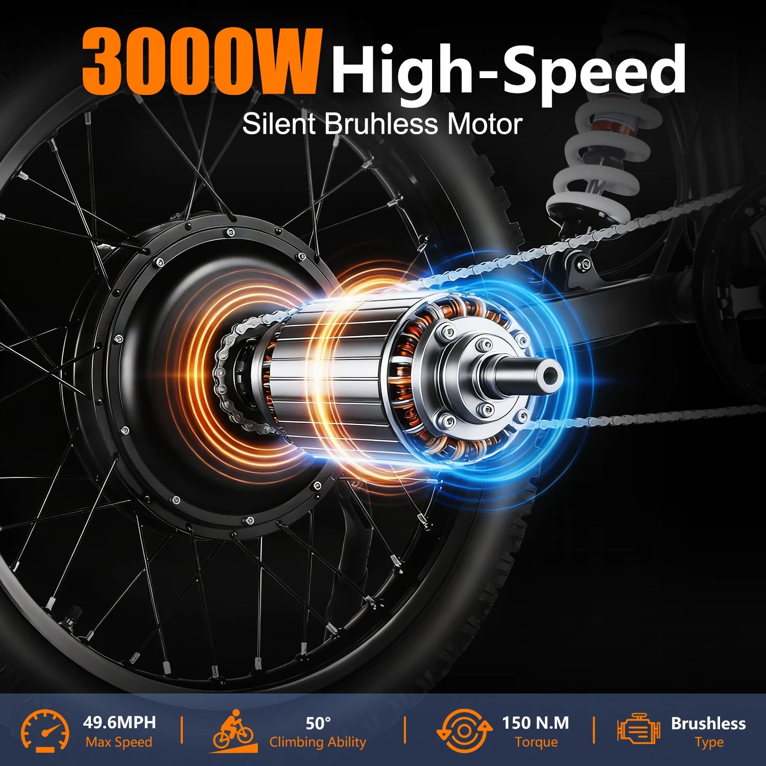 JECHAM QF200 Electric Bike For Adult 3000W Mountain Off-Road Motorcycle 60V 32Ah Battery 19*3.0 Inch Fat Tire E-bike Bicycle