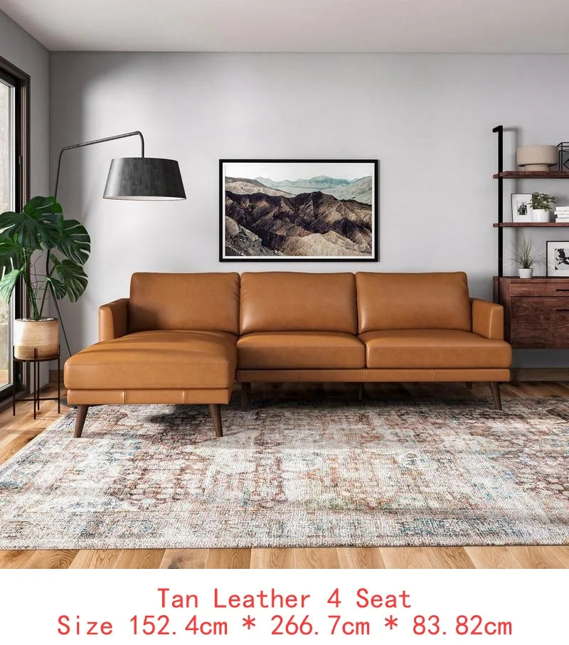 Tan Left-Facing L-Shaped Genuine Leather Sectional Sofa