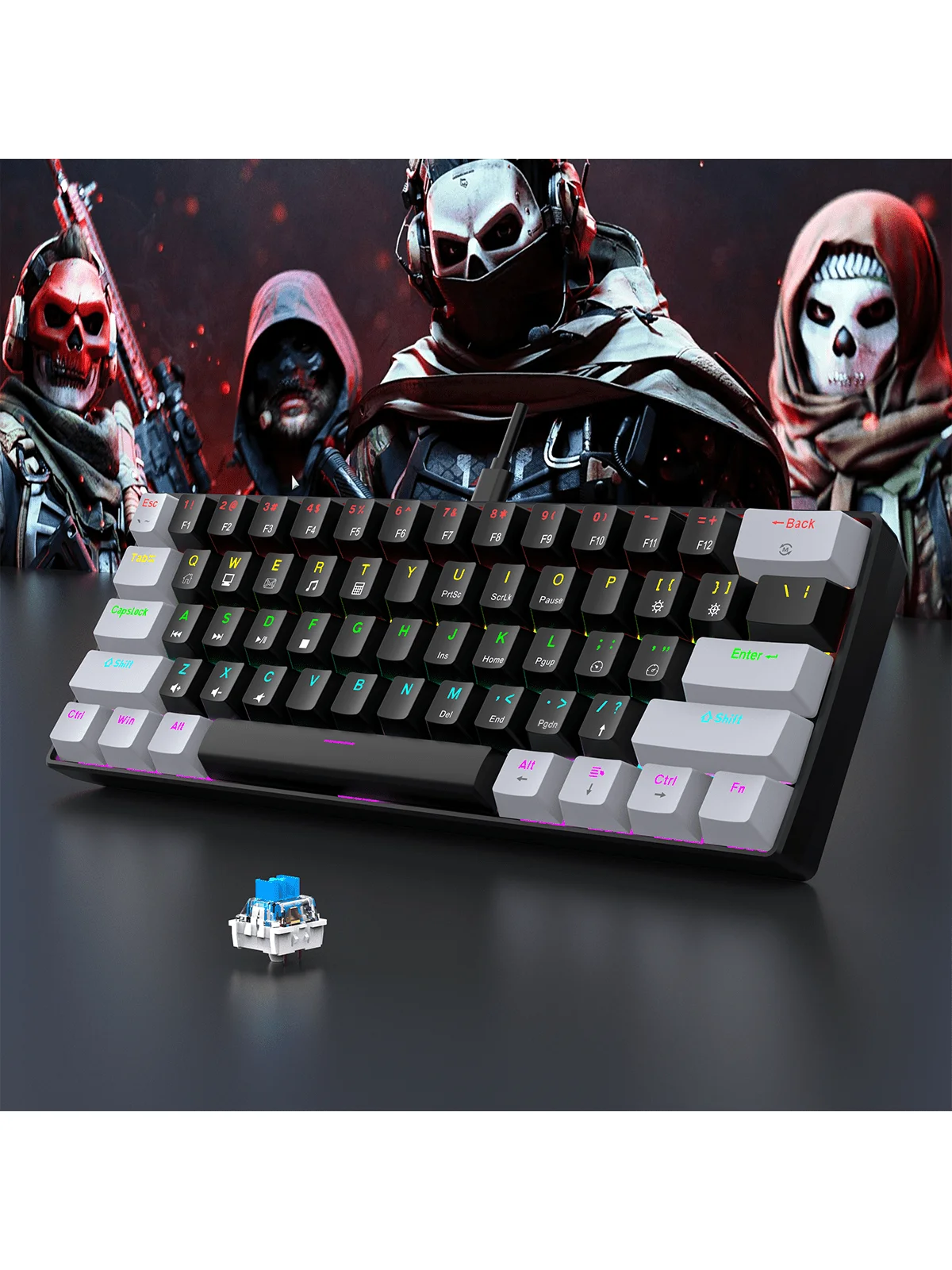 60% Wired Gaming Mechanical Keyboard RGB Backlit Ultra Compact Mini Layout for PC/Mac Gamers And Typists Easy Travel Design