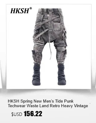 HKSH Autumn New Men Tide Dark Vintage Stylish Damage Waxed Denim Pants Handmade Hole High Street Jeans Straight Chic Ins HK17722