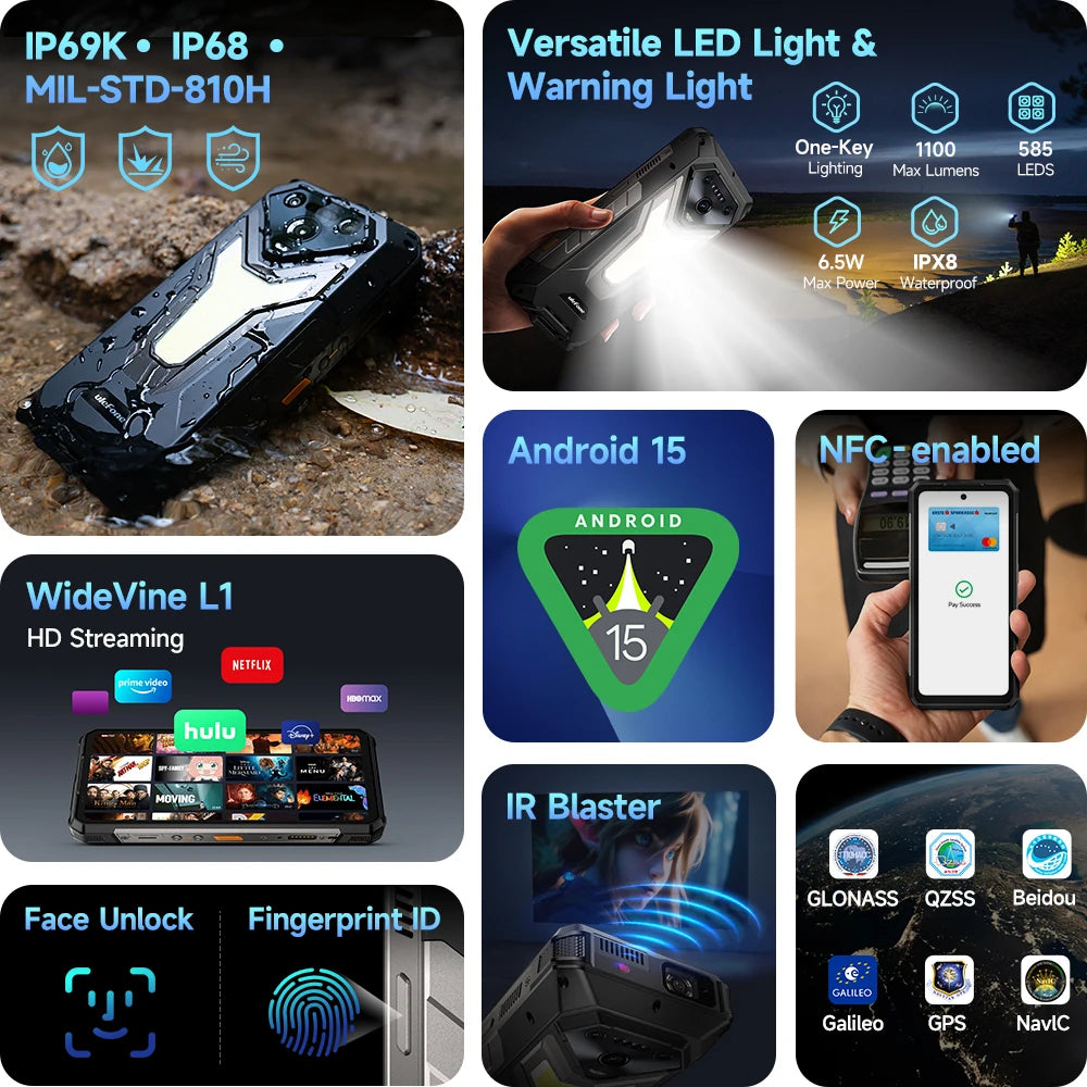 Ulefone Armor 34 Pro Plus 5G AI Rugged Phone  6.95" 25500mAh 32GB+512GB Built-in Projector 120Hz NFC Dimensity 7400X Smartphone