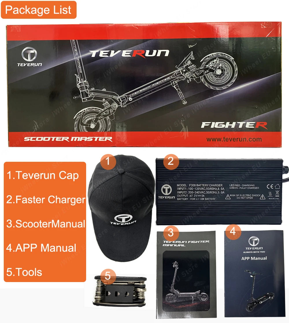 Original Teverun Fighter Supreme Ultra 72V 60Ah Battery New 4inch TFT Display Top Speed 105km/h Teverun Electric Scooter
