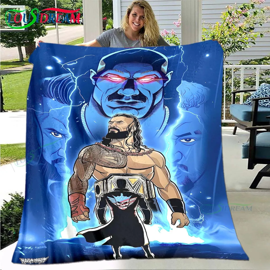 Fashion Wrestling Sport W-Wwe Print Blanket Flannel Thin Blanket Portable Home Travel Office Lunch Break Blanket Bath Towel Gift