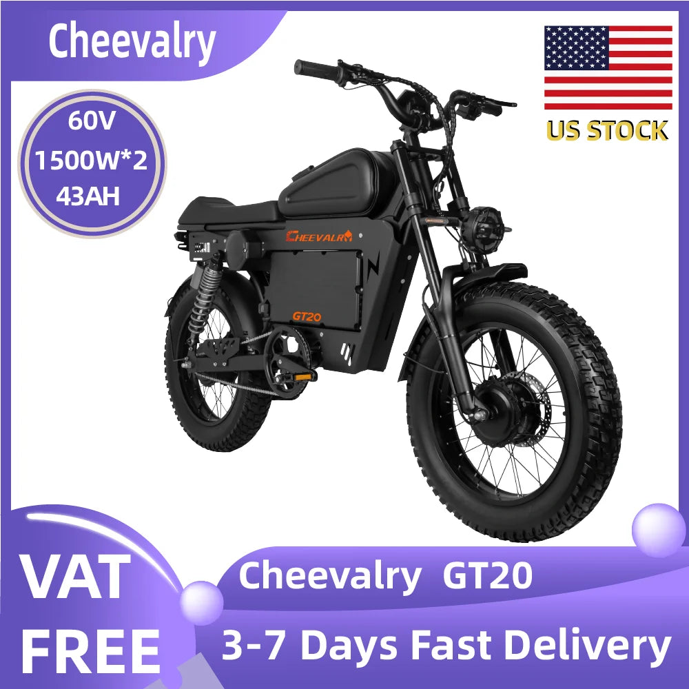 Cheevalry GT20 20 Fat Tire E-Mountain bike  Adult E-bike 1500W*2 motor city ebike 60V43Ah battery Electric Bike