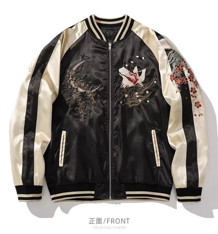 A007 Baseball Jackets For Man Nine-Tailed Fox Heavy Embroidery Autumn Quality Comfortable Fit Trendy Loose Chamarras Para Hombre