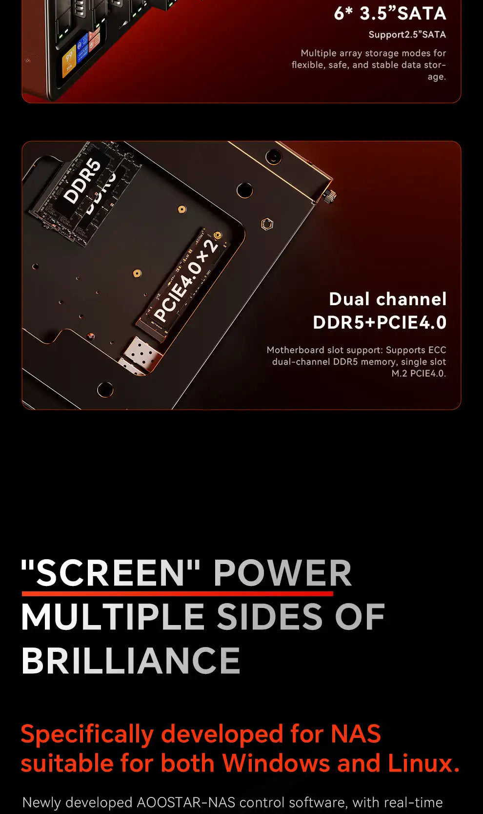 AOOSTAR High‑Performance NAS Mini PC AMD Ryzen 7 PRO 8845HS 11‑Bay HDD+M.2 SSD DDR5 ECC Dual 2.5G LAN USB4 OCuLink