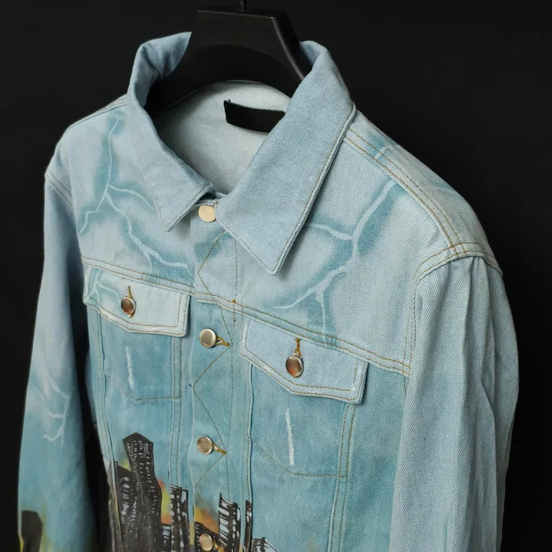 HKSH Spring Autumn New Men Tide Punk Vintage Three-Headed Dragon Denim Jacket High Street Luxury Fashion Versatile Coats HK17707