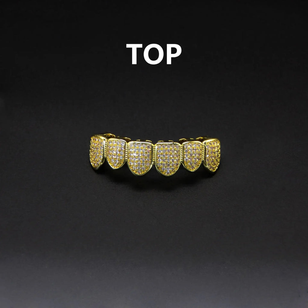 HipHop CZ Teeth Set For Unisex Top Bottom Mouth Gold Silver Color Teeth Tooth Cap Removable Dental Fashion Jewelry