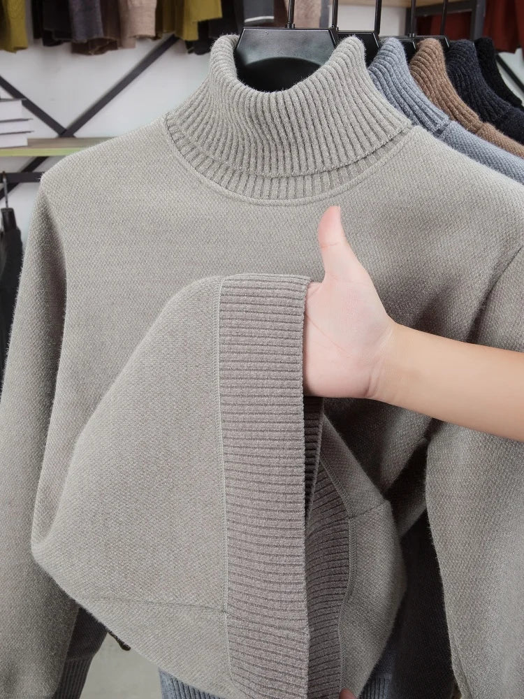 Brand cartoon bear embroidered high neck sweater luxury high end brand trend knit pullover casual warm plush comfort men's wear