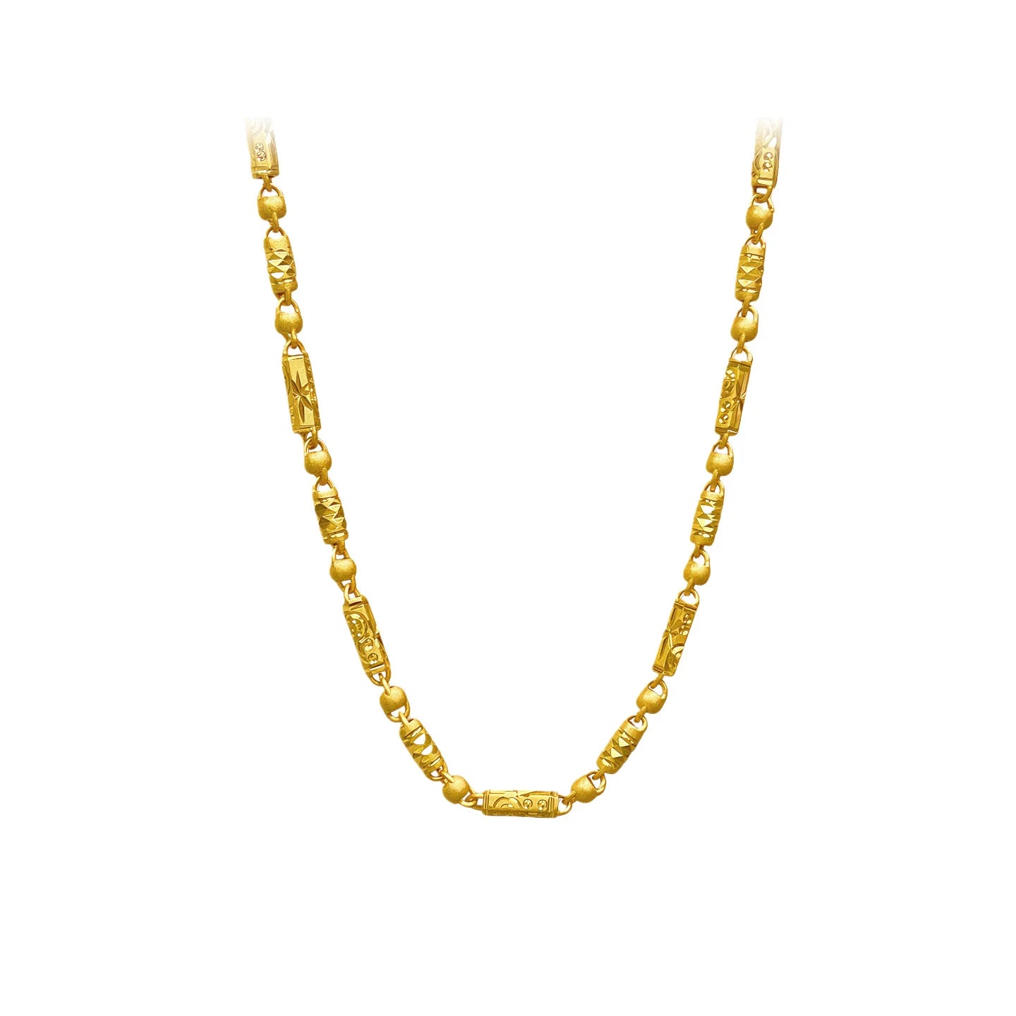Gold store 9999 24K real gold Chinese style carving olive bamboo necklace hexagonal beads cylindrical chain men's jewelry