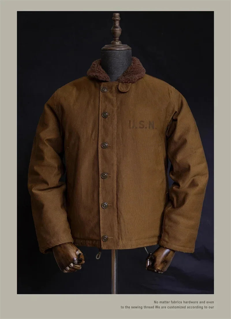 N-1 Red Tornado Naval Deck Jacket Jungle Cloth Shell Alpaca Lined Coat Men Vintage Workwear 2026ss design