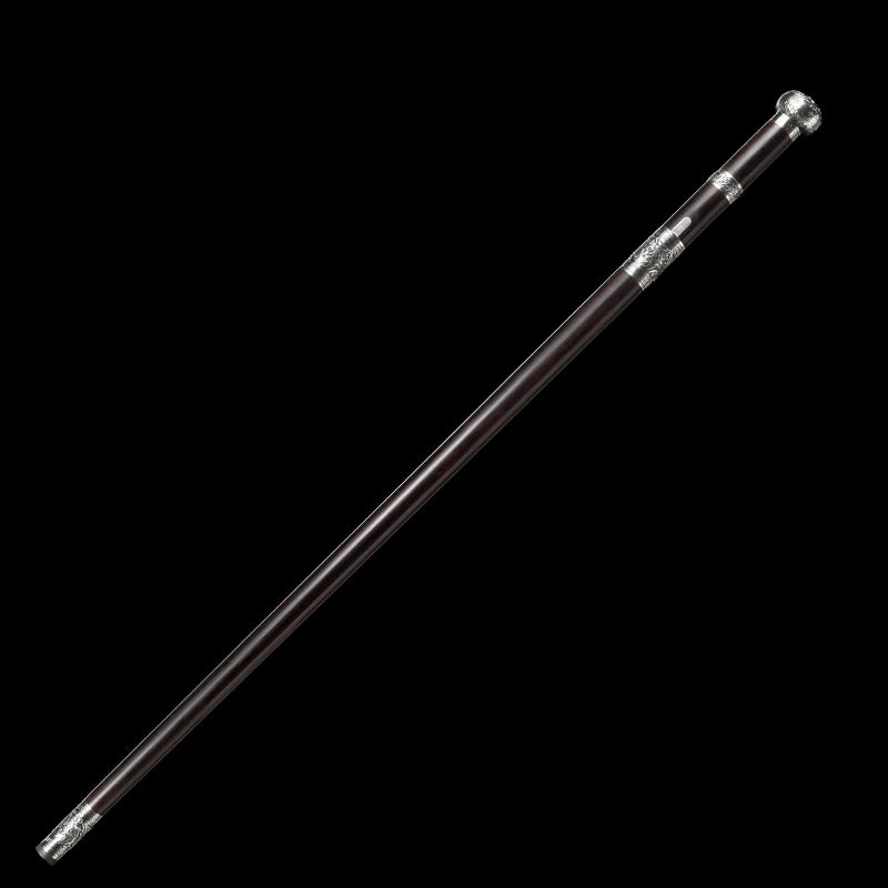 Chinese Staff Sword Folded Steel Damascus Blade Sharp Real Ebony Wood Scabbard Walking Stick Samurai Swords Silver Dragon Katana